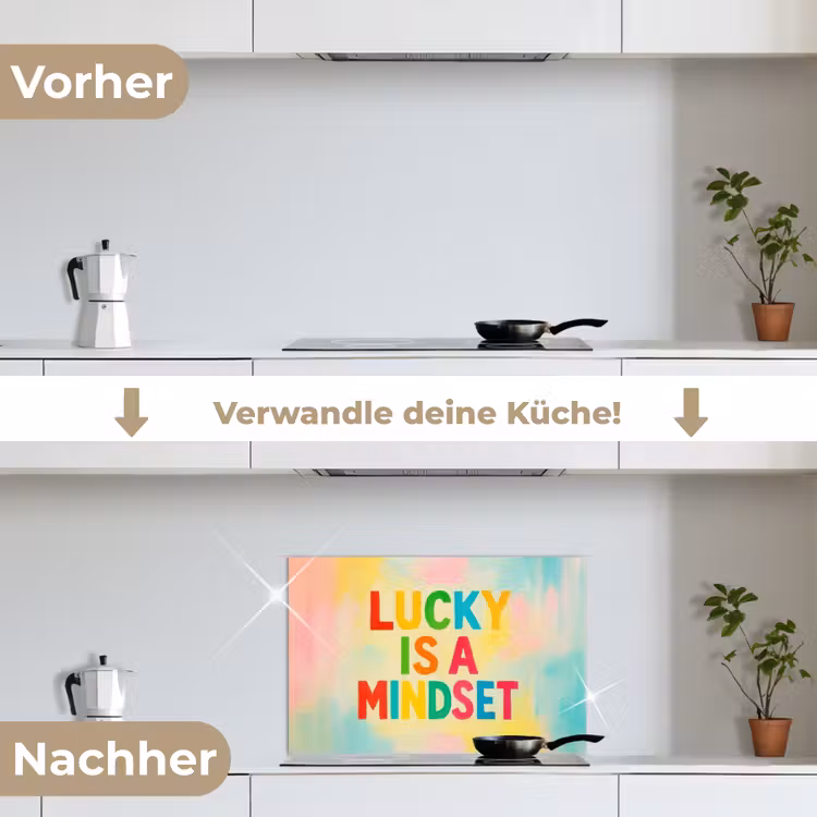 Spritzschutz Küche - Zitat - Glücklich - Regenbogenfarben — 7