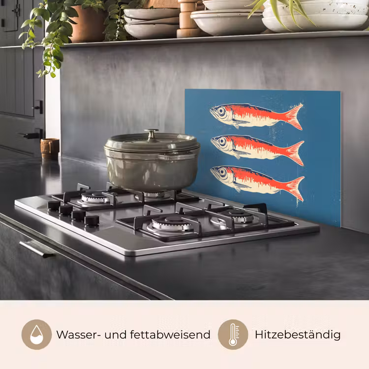 Spritzschutz Küche - Fische - Rot - Blau — 2