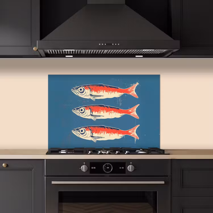 Spritzschutz Küche - Fische - Rot - Blau — 5
