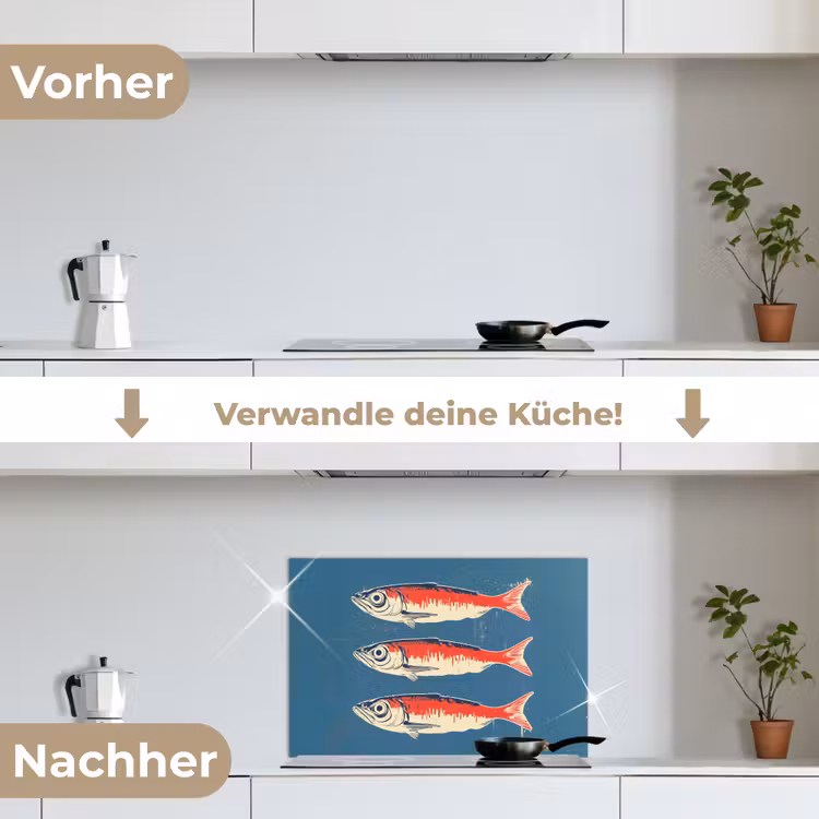 Spritzschutz Küche - Fische - Rot - Blau — 7