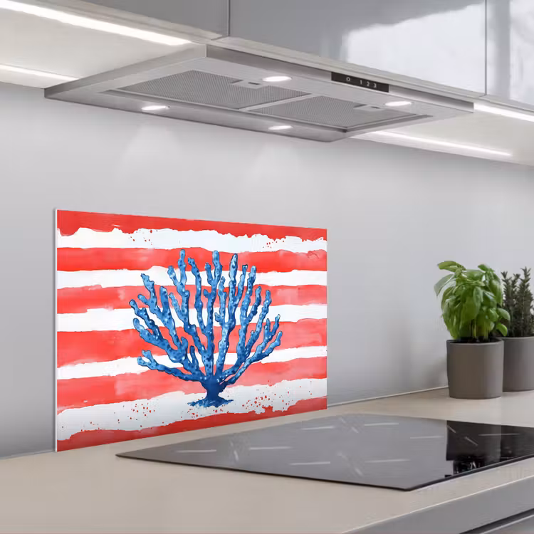 Spritzschutz Küche - Koralle - Farbtextur - Rot - Blau — 1