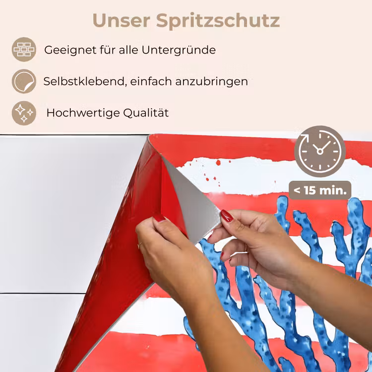 Spritzschutz Küche - Koralle - Farbtextur - Rot - Blau — 4