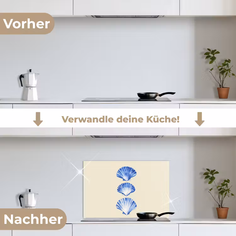 Spritzschutz Küche - Muscheln - Blau - Beige — 7