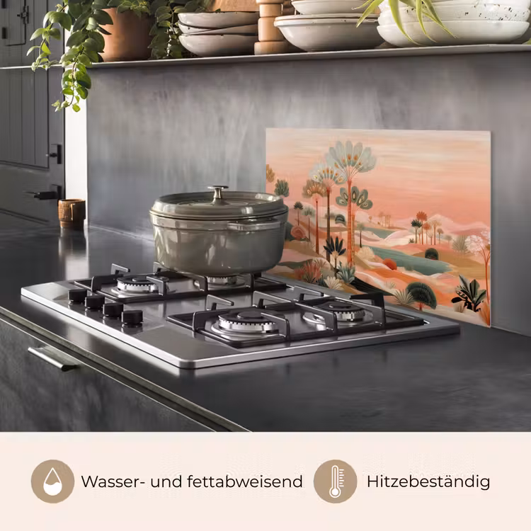 Spritzschutz Küche - Rosa Landschaft - Palmen - Wasser — 2