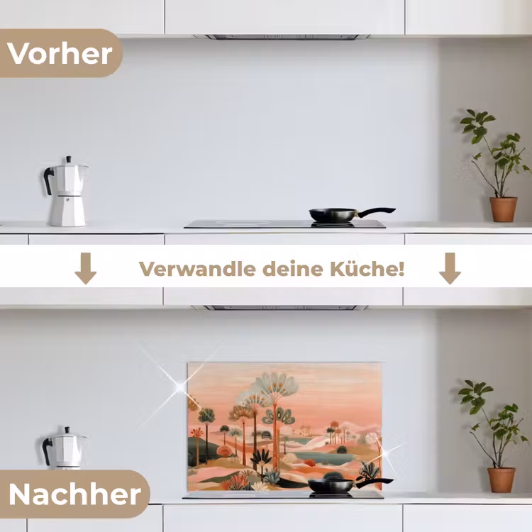 Spritzschutz Küche - Rosa Landschaft - Palmen - Wasser — 7