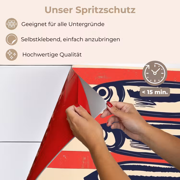 Spritzschutz Küche - Sardinen - Rot und beige gestreift — 4