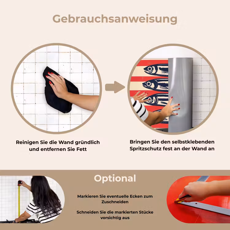 Spritzschutz Küche - Sardinen - Rot und beige gestreift — 6