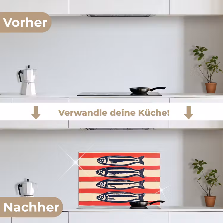 Spritzschutz Küche - Sardinen - Rot und beige gestreift — 7
