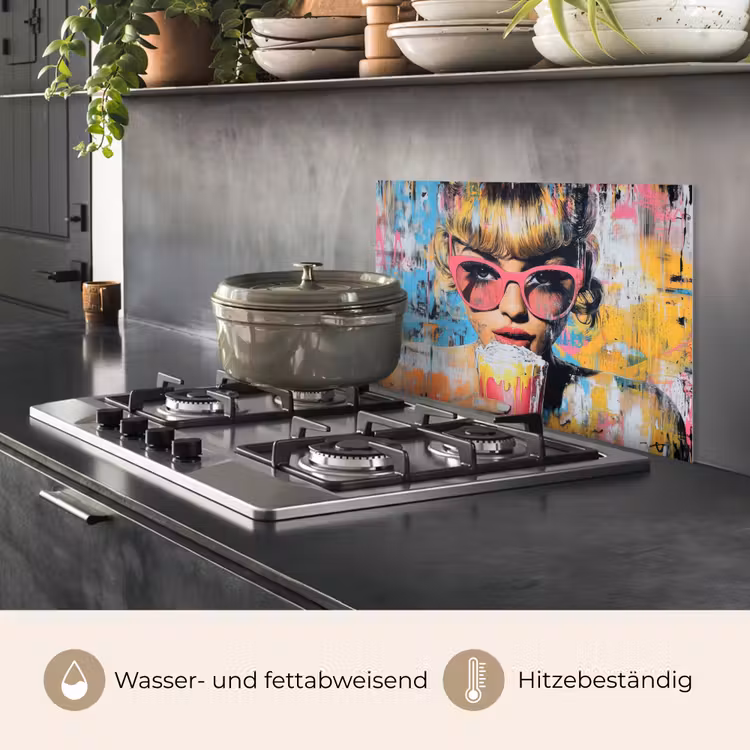 Spritzschutz Küche - Sonnenbrille - Frau - Bunt - Farbspritzer — 2