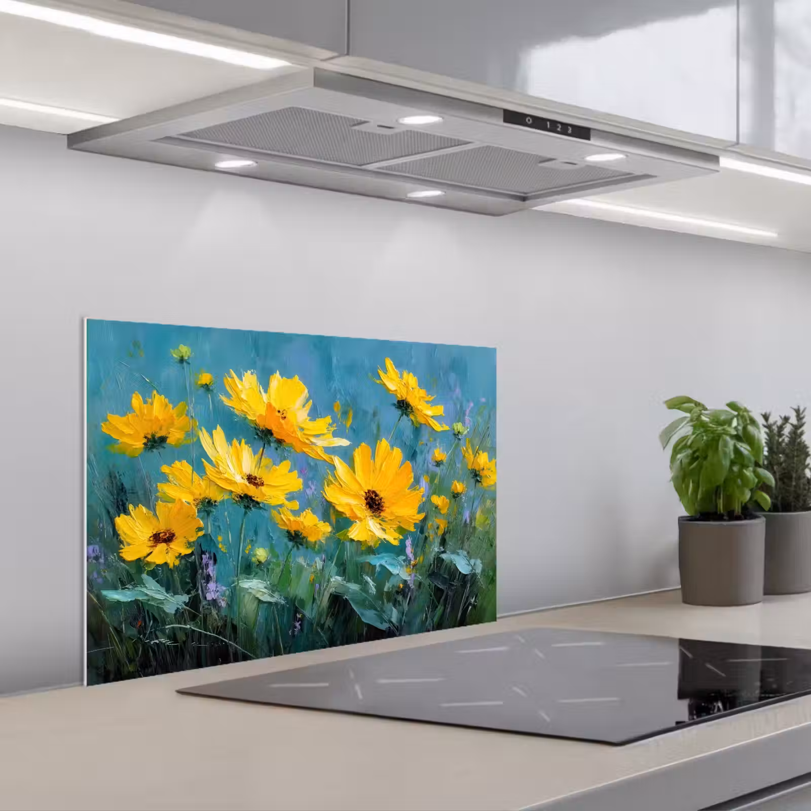 Spritzschutz Küche - Pinselstriche - Blumen - Leuchtend gelb - Abstrakt — 1