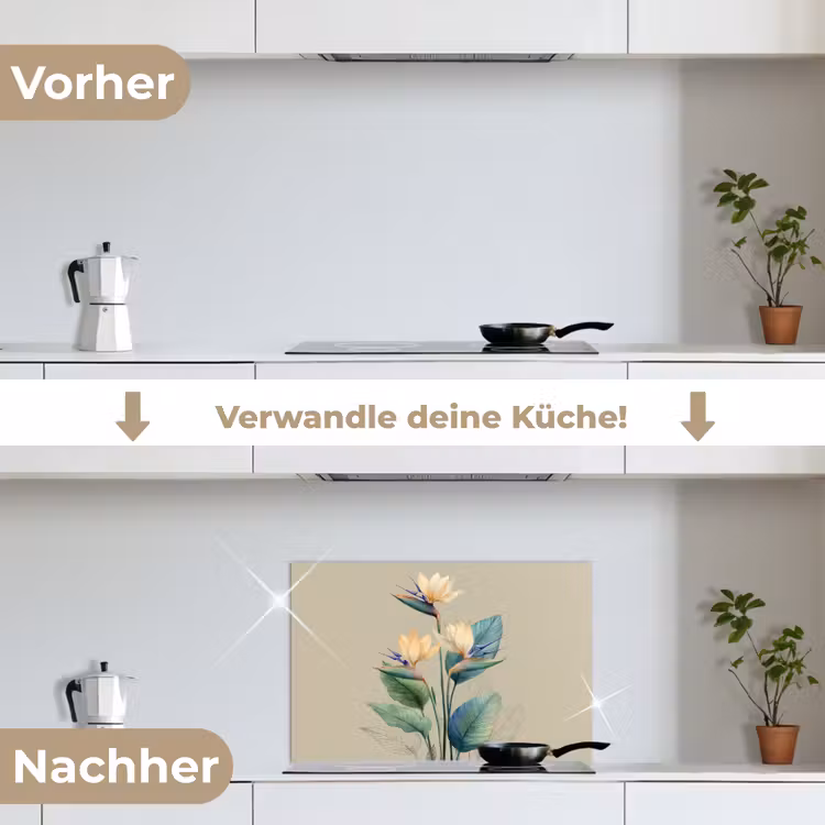 Spritzschutz Küche - Paradiesvogelblüten - Blaugrüne Blätter - Beige — 7