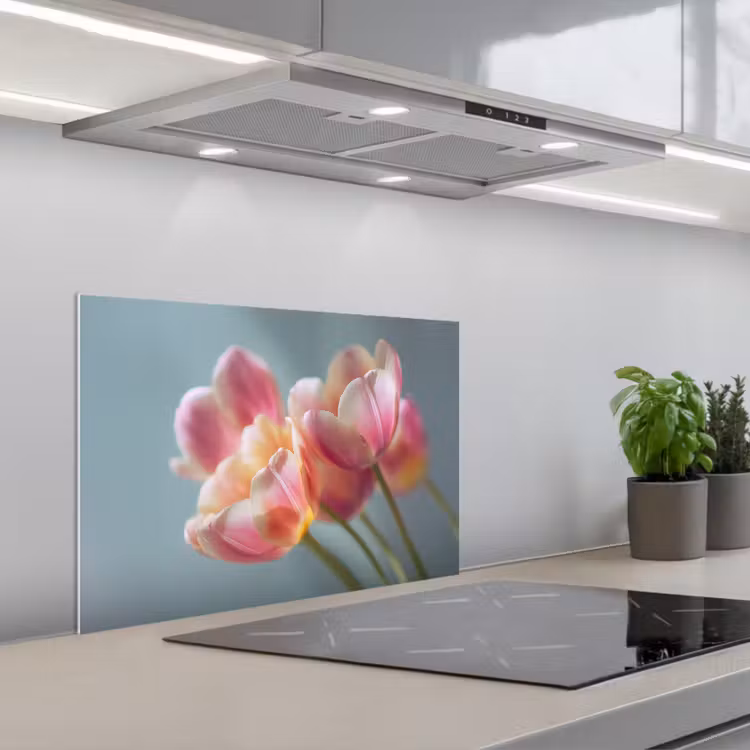 Spritzschutz Küche - Tulpen - Rosa - Stiele — 1
