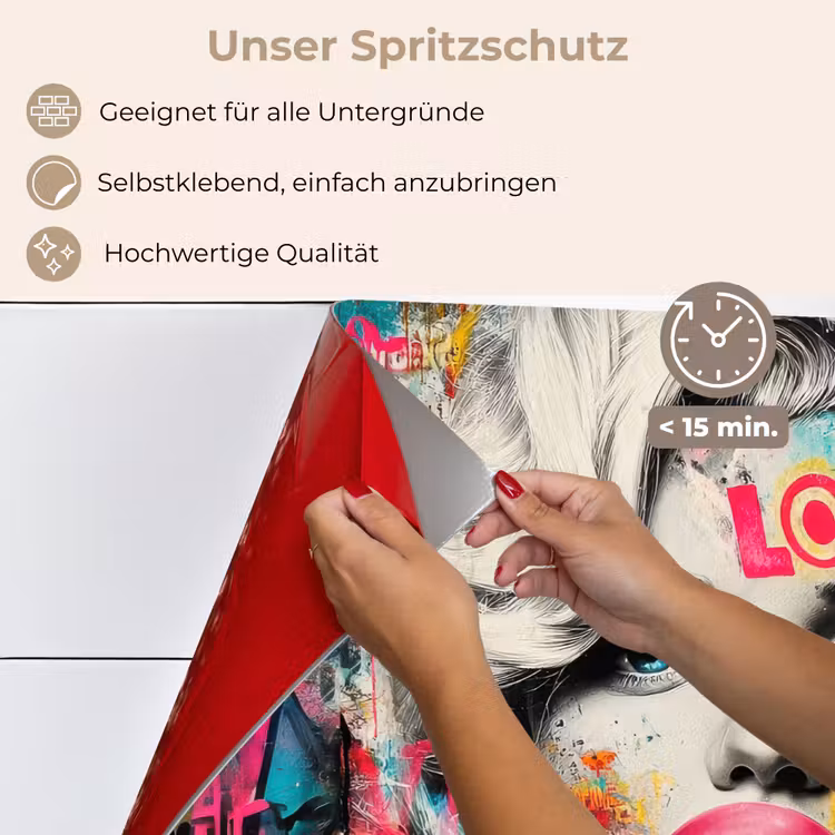 Spritzschutz Küche - Frau - Kaugummi - Graffiti - Neonfarben — 4