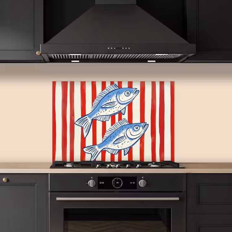 Spritzschutz Küche - Fisch - Vertikale Streifen - Blau - Rot — 5