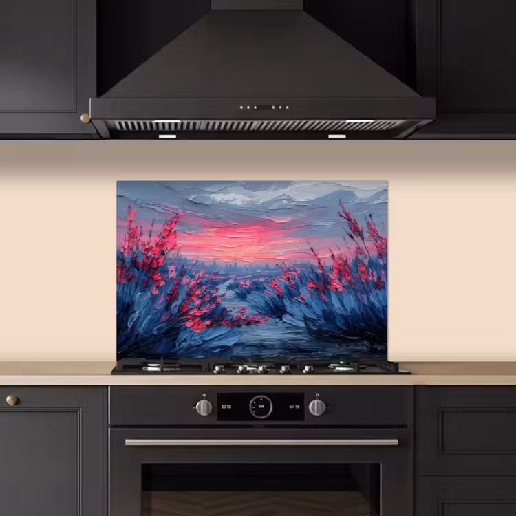Spritzschutz Küche - Gemälde - Sonnenuntergang - Blumen - Fluss — 5