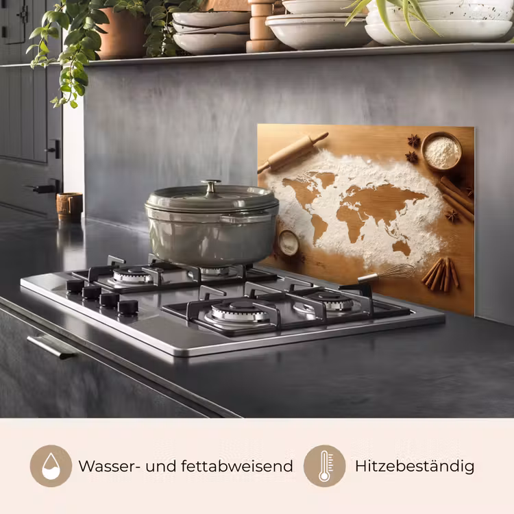 Spritzschutz Küche - Holz - Weltkarte - Backen - Küche — 2