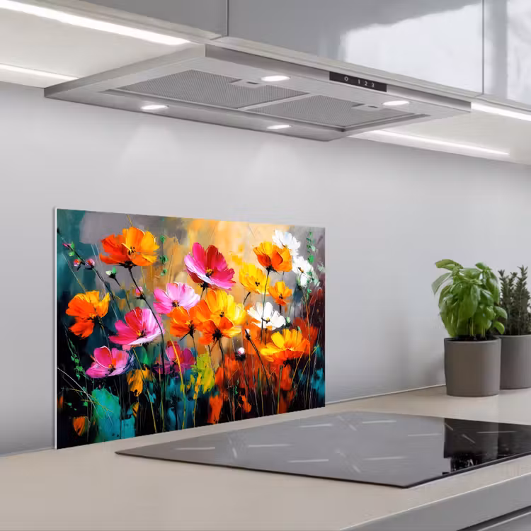Spritzschutz Küche - Leuchtend bunt - Blütenblätter - Abstrakt — 1