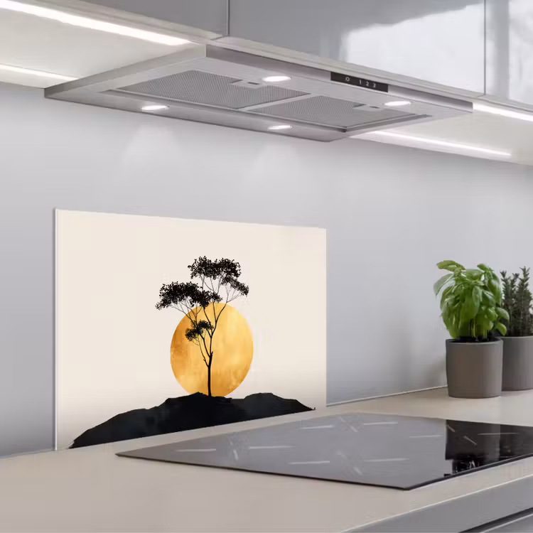Spritzschutz Küche - Schwarzer Baum - Goldener Kreis - Hügel — 1