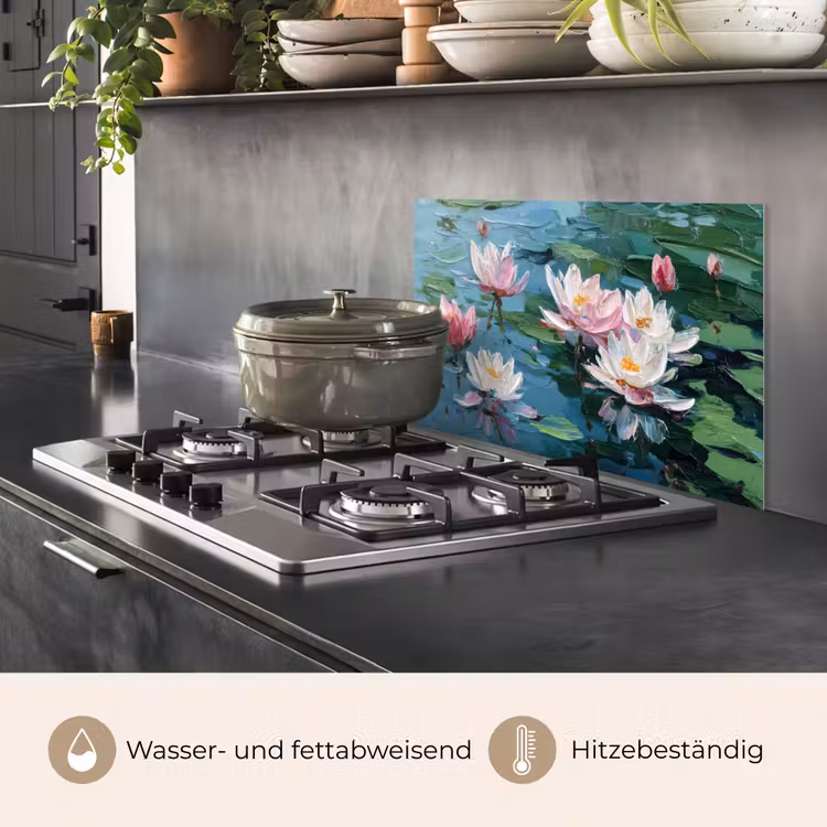 Spritzschutz Küche - Seerosen - Blumen - Rosa - Wasser — 2