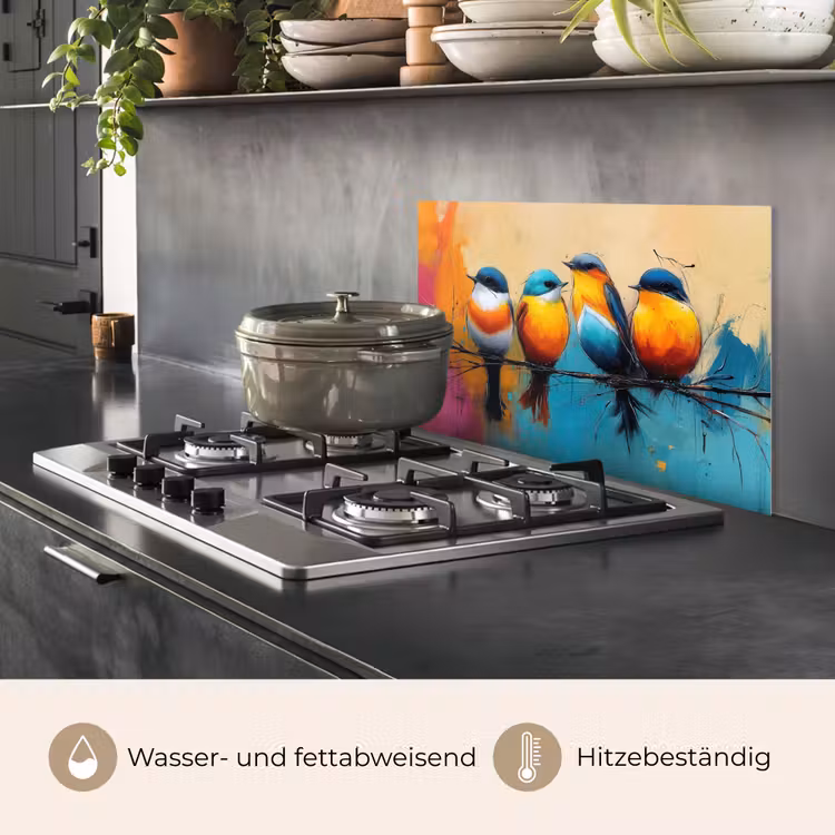 Spritzschutz Küche - Vögel - Bunt - Zweig - Abstrakt — 2