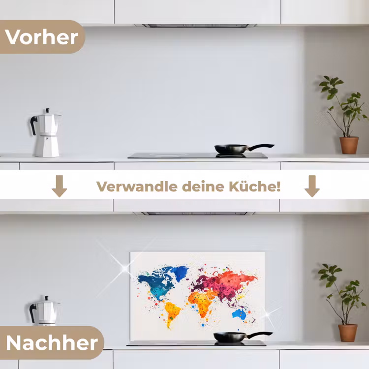 Spritzschutz Küche - Weltkarte - Graffiti - Farbenfroh — 7