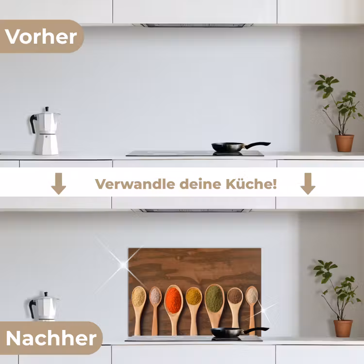Spritzschutz Küche - Schöpfkelle - Kräuter - Lebensmittel - Gewürze - Tisch — 7