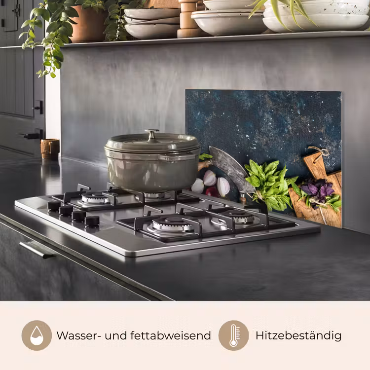 Spritzschutz Küche - Gemüse - Kräuter - Wiegemesser - Zwiebel - Gewürze - Rustikal — 2