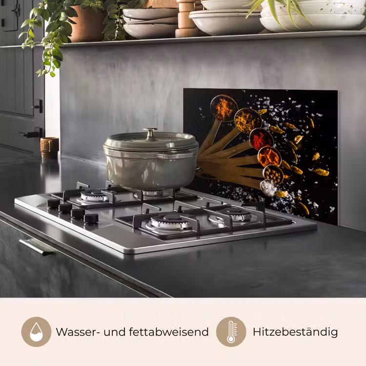 Spritzschutz Küche - Gewürze - Löffel - Salz - Gewürze - Schwarz — 2