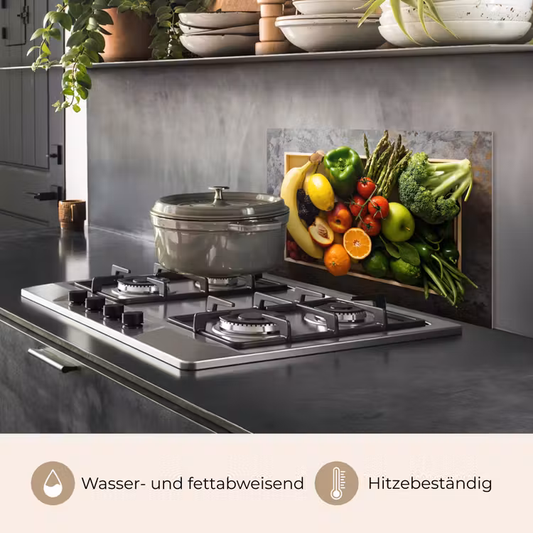 Spritzschutz Küche - Kiste - Obst - Regenbogen — 2