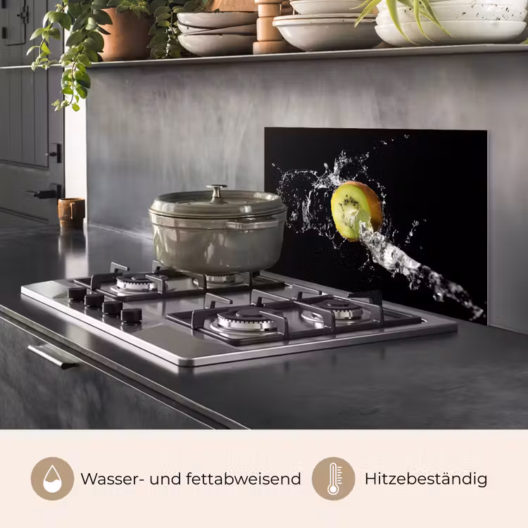 Spritzschutz Küche - Kiwi - Obst - Stillleben - Wasser - Schwarz — 2