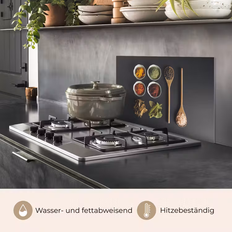 Spritzschutz Küche - Schöpfkelle - Gewürze - Kräuter - Grün - Braun - Rustikal — 2