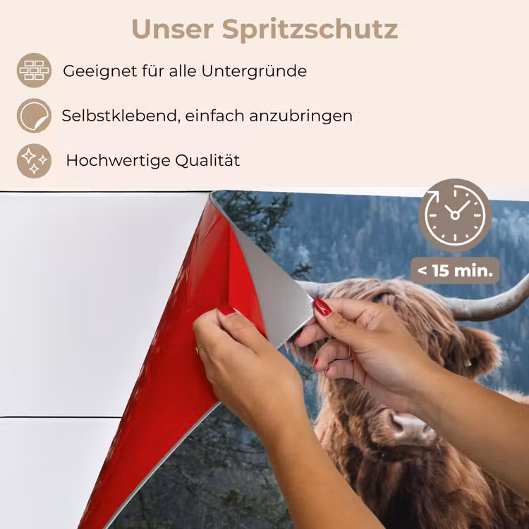 Spritzschutz Küche - Schottische Highlander - Berg - Landschaft - Bäume - Kuh - Natur — 4