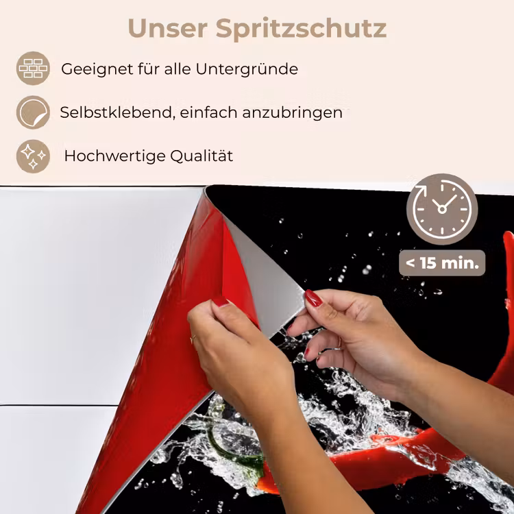 Spritzschutz Küche - Chilischote - Stilleben - Wasser - Schwarz - Rot — 4