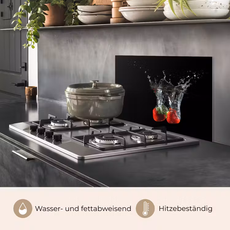Spritzschutz Küche - Erdbeeren - Obst - Wasser - Schwarz - Rot — 2