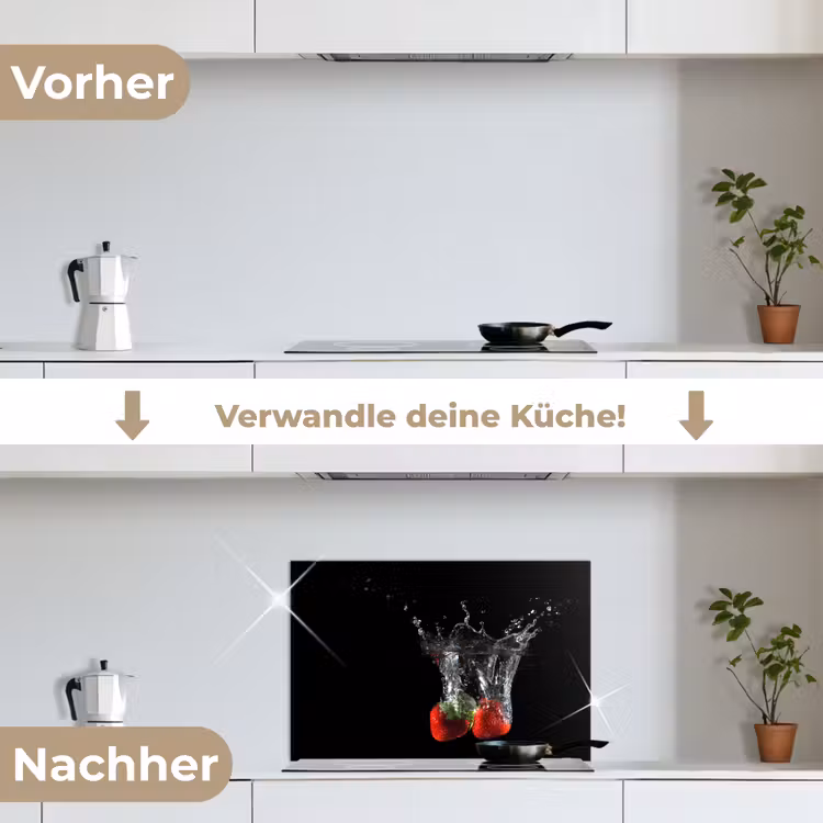 Spritzschutz Küche - Erdbeeren - Obst - Wasser - Schwarz - Rot — 7