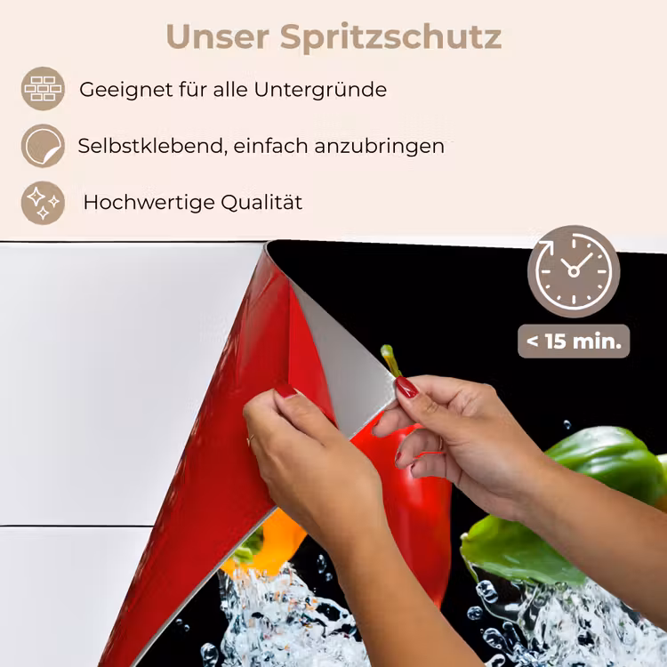 Spritzschutz Küche - Paprika - Schwarz - Gemüse - Wasser - Blatt — 4