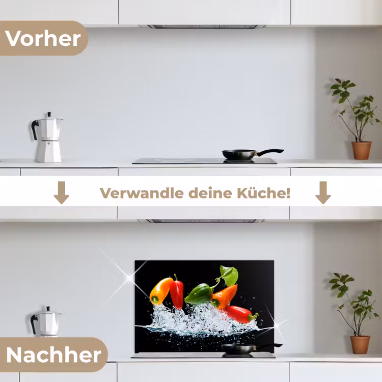 Spritzschutz Küche - Paprika - Schwarz - Gemüse - Wasser - Blatt — 7