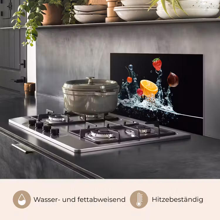 Spritzschutz Küche - Wasser - Obst - Orange - Erdbeere - Kirsche - Schwarz — 2