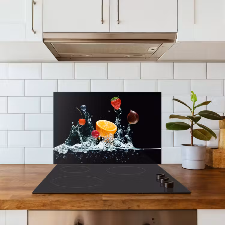 Spritzschutz Küche - Wasser - Obst - Orange - Erdbeere - Kirsche - Schwarz — 3