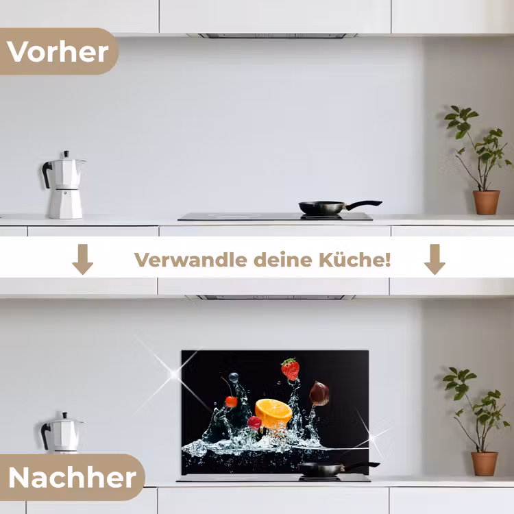 Spritzschutz Küche - Wasser - Obst - Orange - Erdbeere - Kirsche - Schwarz — 7