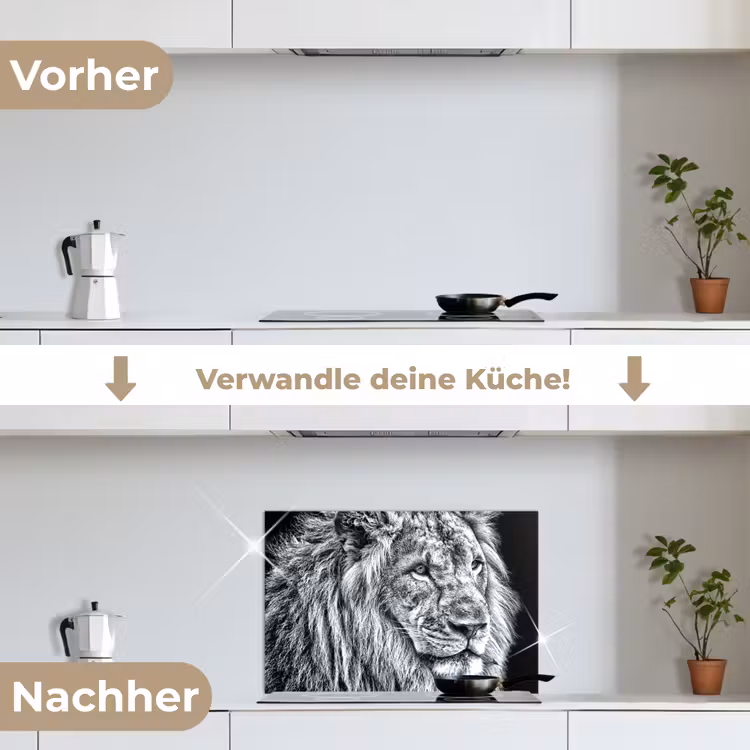 Spritzschutz Küche - Porträt - Löwe - Schwarz und weiß — 7