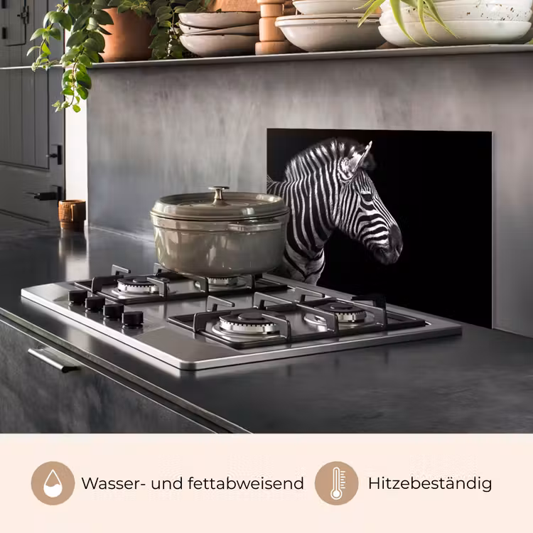 Spritzschutz Küche - Zebra - Schwarz - Weiß - Porträt - Tiere — 2