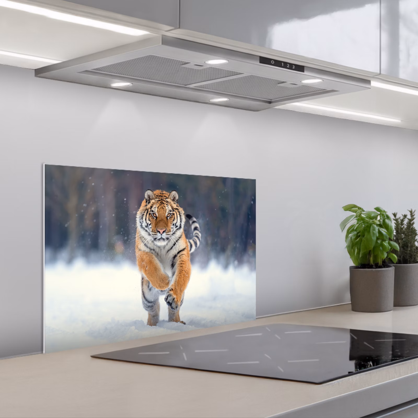 Spritzschutz Küche - Tiger - Landschaft - Schnee - Tiere — 1