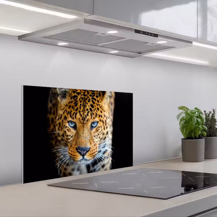 Spritzschutz Küche - Leopard - Tiere - Porträt - Wildtiere - Schwarz — 1
