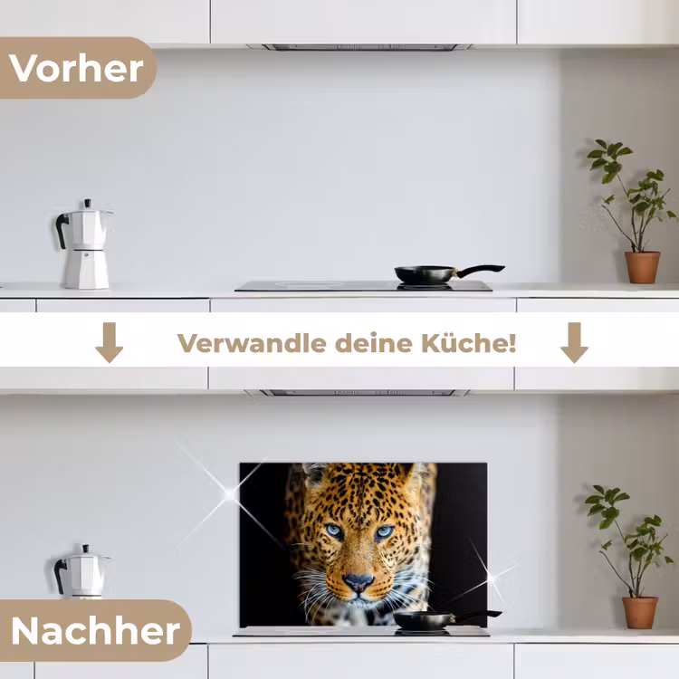 Spritzschutz Küche - Leopard - Tiere - Porträt - Wildtiere - Schwarz — 7