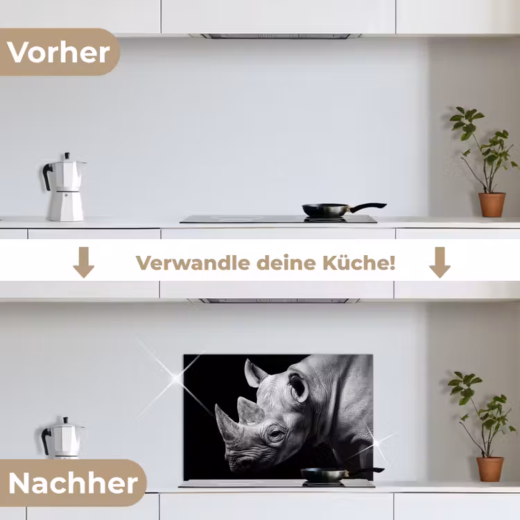 Spritzschutz Küche - Tiere - Nashorn - Schwarz - Weiß - Porträt — 7