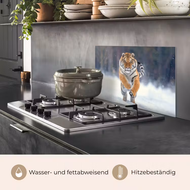 Spritzschutz Küche - Tiger - Landschaft - Schnee - Tiere — 2