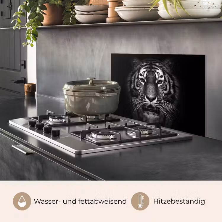 Spritzschutz Küche - Tiger - Tiere - Schwarz - Weiß - Porträt - Wild — 2