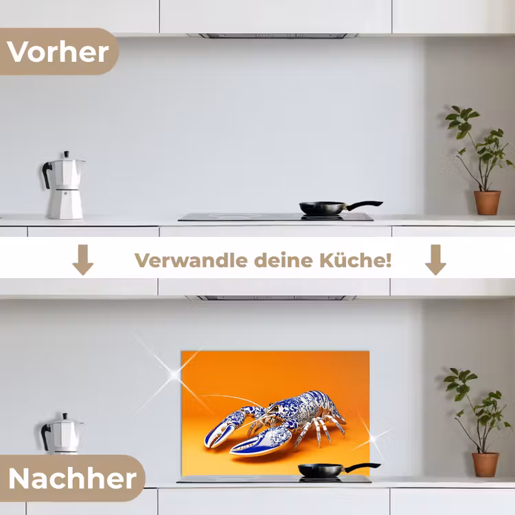 Spritzschutz Küche - Hummer - Delfter Blau - Schild - Hart - Orange — 7