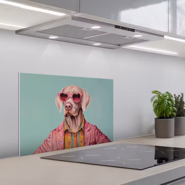 Spritzschutz Küche - Hund - Hemd - Blumen - Brille — 1